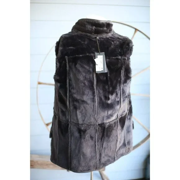$2K Gallotti Leather Shearling-Lined Jacket Coat Black SZ 48/38 S/M